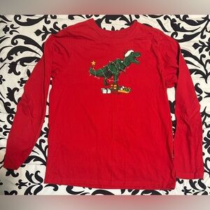 💰2/$10 Dino Holiday Time kids long sleeve red top-size xxl